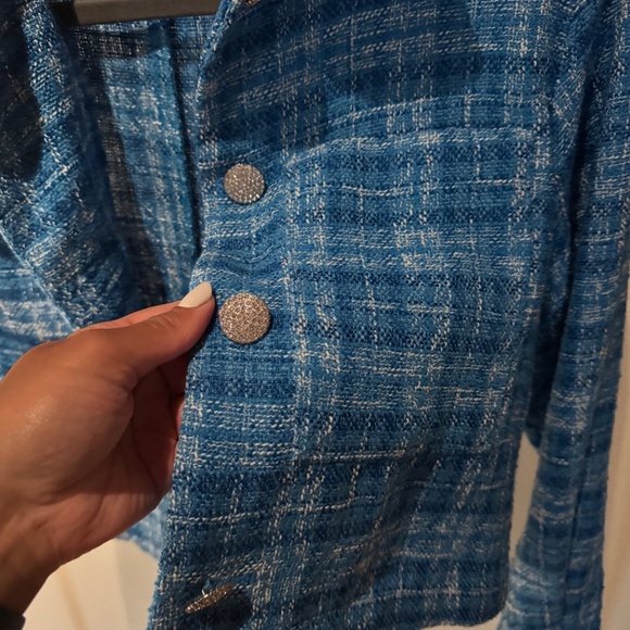 ZARA Blue Tweed Cropped Jacket with Sparkle Buttons - Size XS - Picture 2 of 3